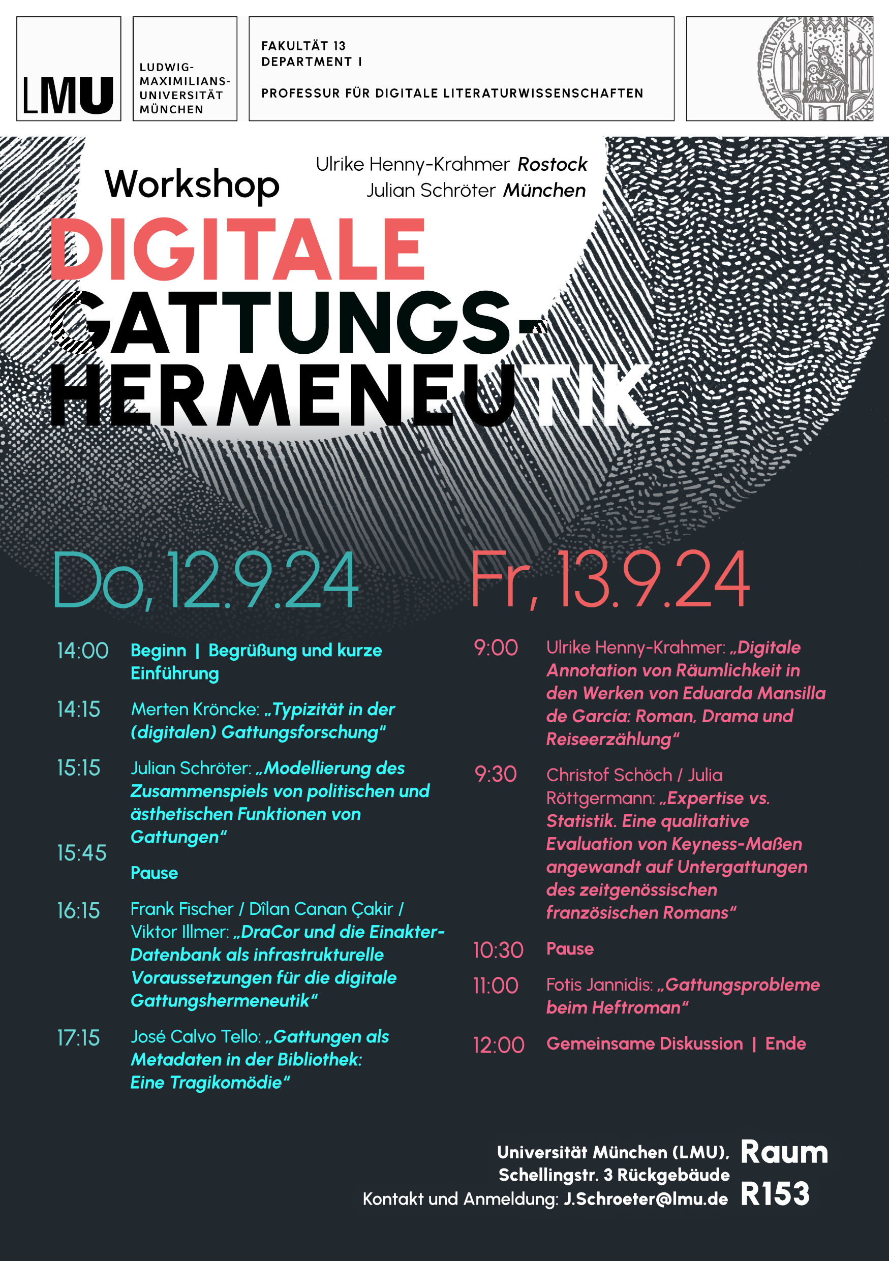 Plakat und Programm Workshop Digitale Gattungshermeneutik